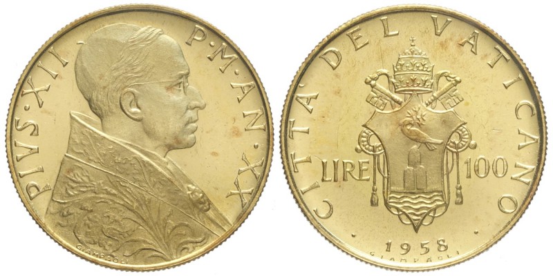 Roma, Pio XII, 100 Lire 1958, Rara Au mm 20,7 g 5,19, q.FDC