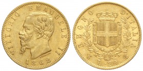 Regno d'Italia, Vittorio Emanuele II, 20 Lire 1862, Au mm 21 g 6,42, BB-SPL