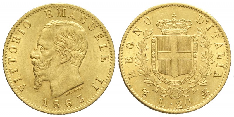 Regno d'Italia, Vittorio Emanuele II, 20 Lire 1863, Au mm 21 g 6,45, un paio di ...