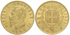 Regno d'Italia, Vittorio Emanuele II, 20 Lire 1863, Au mm 21 g 6,43, SPL