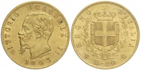 Regno d'Italia, Vittorio Emanuele II, 20 Lire 1863, Au mm 21 g 6,43, BB-SPL