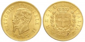 Regno d'Italia, Vittorio Emanuele II, 10 Lire 1863, Au mm 18,5 g 3,20, q.FDC