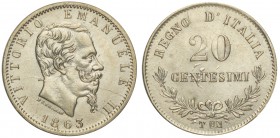 Regno d'Italia, Vittorio Emanuele II, 20 Centesimi 1863 Torino, Ag mm 16 SPL-FDC