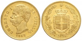 Regno d'Italia, Umberto I, 20 Lire 1882, Au mm 21 g 6,45, SPL