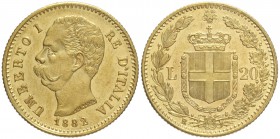 Regno d'Italia, Umberto I, 20 Lire 1882, Au mm 21 g 6,44, BB-SPL