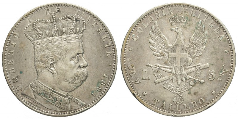 Regno d'Italia, Umberto I Colonia Eritrea, 5 Lire 1891, Rara Ag mm 40 g 28,07 al...