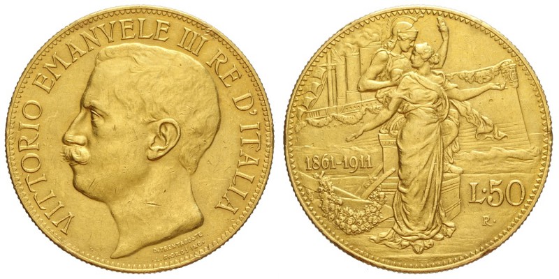 Regno d'Italia, Vittorio Emanuele III, 50 Lire 1911, Rara Au mm 28 g 16,12, da m...