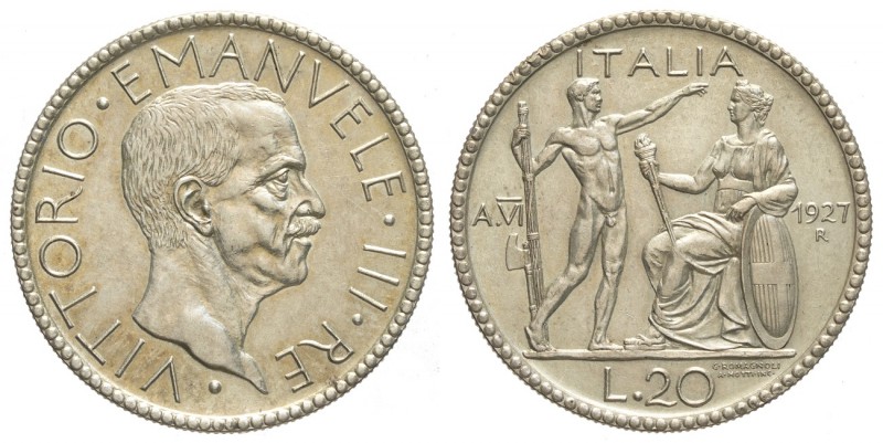 Regno d'Italia, Vittorio Emanuele III, 20 Lire 1927 anno VI, Ag mm 35,5 BB