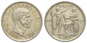 Regno d'Italia, Vittorio Emanuele III, 20 Lire 1927 anno VI, Ag mm 35,5 BB