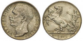 Regno d'Italia, Vittorio Emanuele III, 10 Lire 1927 una rosetta, Non comune, Ag mm 27 g 10,00 SPL-FDC
