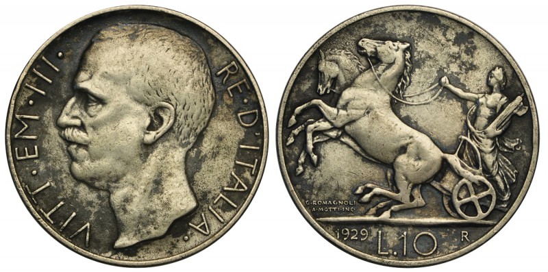 Regno d'Italia, Vittorio Emanuele III, 10 Lire 1929 una rosetta, Rara, Ag mm 27 ...