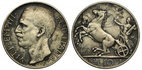 Regno d'Italia, Vittorio Emanuele III, 10 Lire 1929 una rosetta, Rara, Ag mm 27 g 9,87 MB-BB