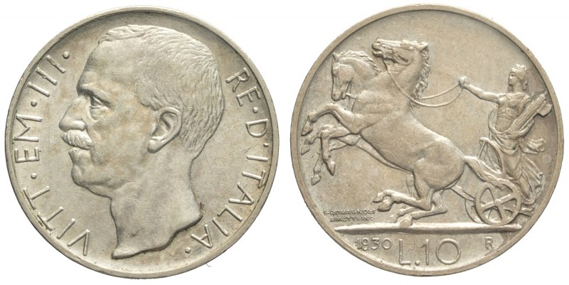Regno d'Italia, Vittorio Emanuele III, 10 Lire 1930, Rara Ag mm 27 g 10,00, BB-S...