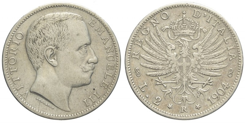 Regno d'Italia, Vittorio Emanuele III, 2 Lire 1904, RR Ag mm 27 g 9,92 ritocchi ...