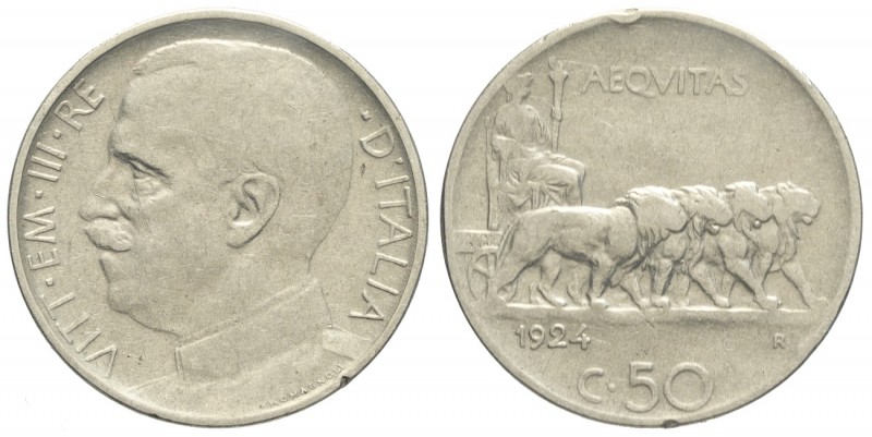 Regno d'Italia, Vittorio Emanuele III, 50 Centesimi 1921 C/ liscio, RRR, Ni mm 2...