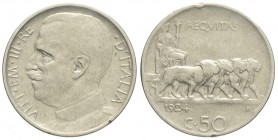 Regno d'Italia, Vittorio Emanuele III, 50 Centesimi 1921 C/ liscio, RRR, Ni mm 23,8 g 5,97, MB+