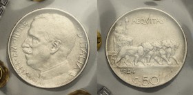 Regno d'Italia, Vittorio Emanuele III, 50 Centesimi 1924 T/ rigato, Rara Ni mm 23,8, sigillata da Perito, a nostro parere BB