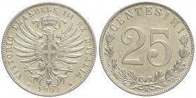 Regno d'Italia, Vittorio Emanuele III, 25 Centesimi 1902, Rara, Ni mm 21,5 g 3,90, SPL