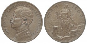 Regno d'Italia, Vittorio Emanuele III, 5 Centesimi 1909, Non comune, Cu mm 25 g 4,87 q.FDC