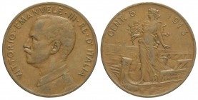 Regno d'Italia, Vittorio Emanuele III, 5 Centesimi 1913 senza punto, RR Cu mm 25 BB
