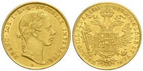 Austria, Franz Joseph I, Ducat 1855 A, Au mm 20 g 3,47, lievi tracce di montatura altrimenti SPL