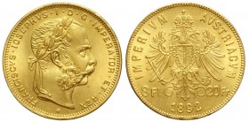 Austria, Franz Joseph I, 20 Francs 1892 restrike, Au mm 21 g 6,45, FDC