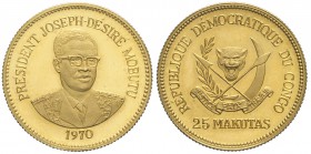 Congo, Republic, 25 Makutas 1970, Au mm 22 g 8,00 due piccoli colpetti, Proof