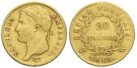 France, Napoleon I, 20 Francs 1810 W, Non comune Au mm 21 g 6,40, MB-BB