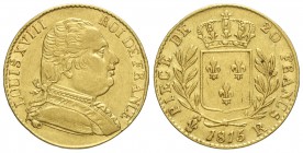France, Louis XVIII, 20 Francs 1815 R, Rara Au mm 21 g 6,40 bordo ripreso altrimenti SPL