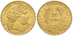 France, Second Republic, 20 Francs 1851 A, Au mm 21 g 6,41, SPL