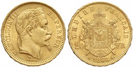 France, Napoleon III, 20 Francs 1866 A, Au mm 21 g 6,43, SPL-FDC