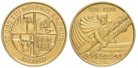 Iceland, Republic, 10000 Kronur 1974, Au mm 27,5 g 15,50 FDC