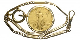 United States, 20 Dollars 1908, montato su ciondolo in oro 750/1000, peso totale g 66,26 qualità della moneta MB