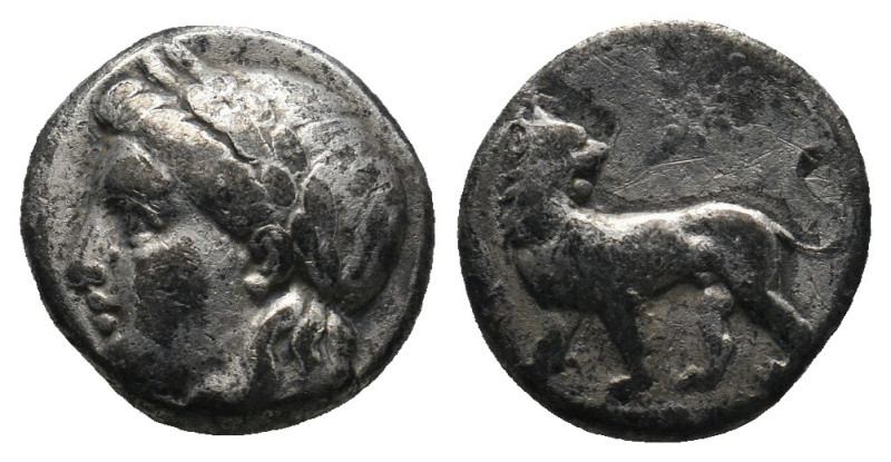 IONIA. Miletos. (Circa 4th-3rd BC). Uncertain magistrate. AR Drachm
Obv: Laureat...