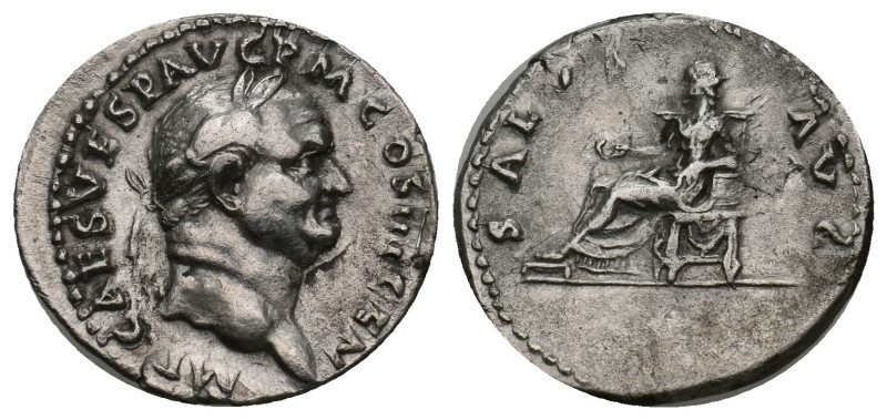 Vespasian (69-79 AD). Rome. Denarius.
Obv: IMP CAES VESP AVG P M COS IIII CEN.
L...