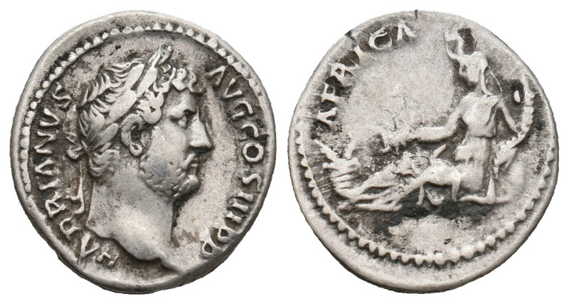 HADRIAN (117-138). Denarius. Rome. "Travel Series" issue.
Obv: HADRIANVS AVG COS...