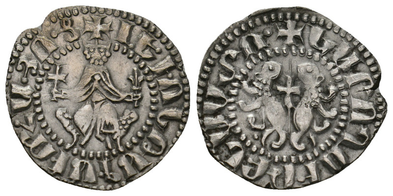 ARMENIA. Levon I (1198-1219). Tram.
Obv: Crowned figure of Levon seated on thron...