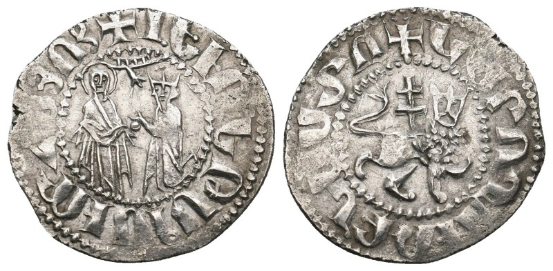 ARMENIA. Levon I (1198-1219).Tram.
Obv: The Virgin, nimbate and orans, standing...