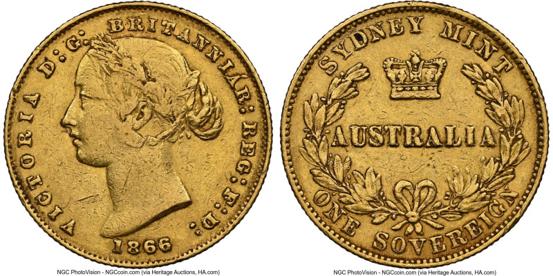 Victoria gold Sovereign 1866-SYDNEY XF45 NGC, Sydney mint, KM4, Marsh-A371. HID0...