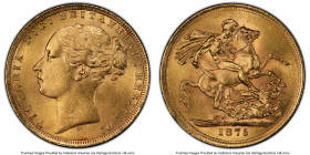 Victoria gold "St. George" Sovereign 1875-M MS63 PCGS, Melbourne mint, KM7, S-3857. Tied at the penultimate grade on the PCGS census, with just one ex...