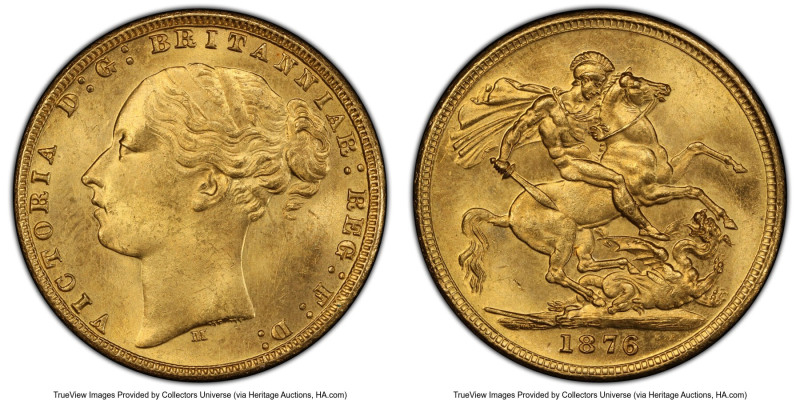 Victoria gold "St. George" Sovereign 1876-M MS63 PCGS, Melbourne mint, KM7, S-38...