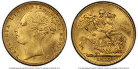 Victoria gold "St. George" Sovereign 1876-M MS63 PCGS, Melbourne mint, KM7, S-3857. Lustrous and bright; sitting on the top curve of the certified PCG...