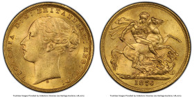 Victoria gold "St. George" Sovereign 1876-S MS62 PCGS, Sydney mint, KM7, S-3858A. A beautiful cartwheel luster accentuates the detailing and marbling....