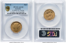 Victoria gold "St. George" Sovereign 1879-S AU53 PCGS, Sydney mint, KM7, S-3858A. A scarcer date that is always sought after in higher grades. Admitti...
