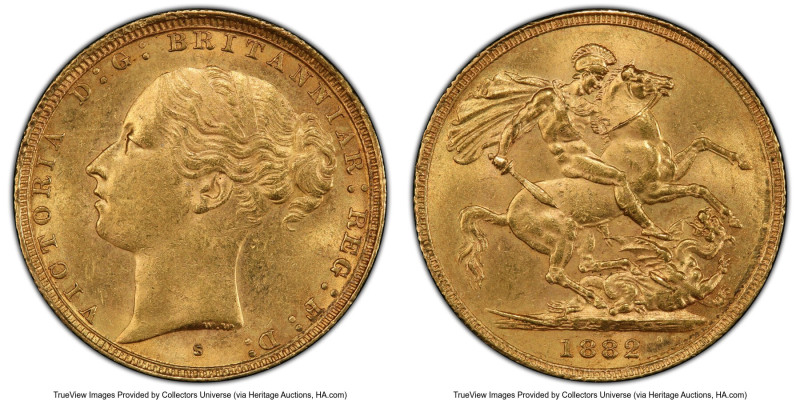 Victoria gold "St. George" Sovereign 1882-S MS63 PCGS, Sydney mint, KM7, S-3858E...