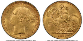 Victoria gold "St. George" Sovereign 1882-S MS63 PCGS, Sydney mint, KM7, S-3858E. Tied for the highest grade on the PCGS census, nicely chiseled and g...