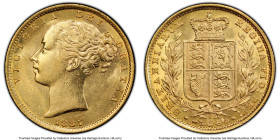 Victoria gold "Shield" Sovereign 1887-S MS61 PCGS, Sydney mint, KM6, S-3855B. A subtle cartwheel luster illuminates the surfaces. HID09801242017 © 202...