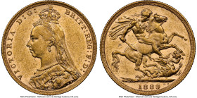 Victoria gold "Jubilee Head" Sovereign 1889-M AU58 NGC, Melbourne mint, KM10, S-3867B. HID09801242017 © 2023 Heritage Auctions | All Rights Reserved