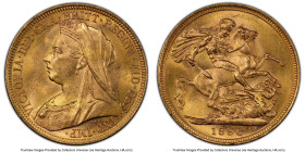 Victoria gold Sovereign 1896-M MS64 PCGS, Melbourne mint, KM13, S-3875. Tied for the finest grade on the PCGS census, clad in active luster and lemony...
