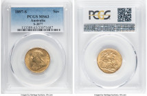Victoria gold Sovereign 1897-S MS63 PCGS, Sydney mint, KM13, S-3877. Quite scarce at this Choice preservation, the last attainable grade at PCGS with ...